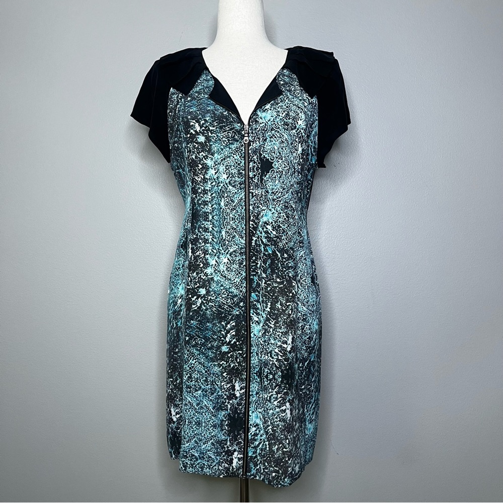 Vena Cava‎ 100% Silk Zip Front Sheath Dress / Teal & Black / SZ 6